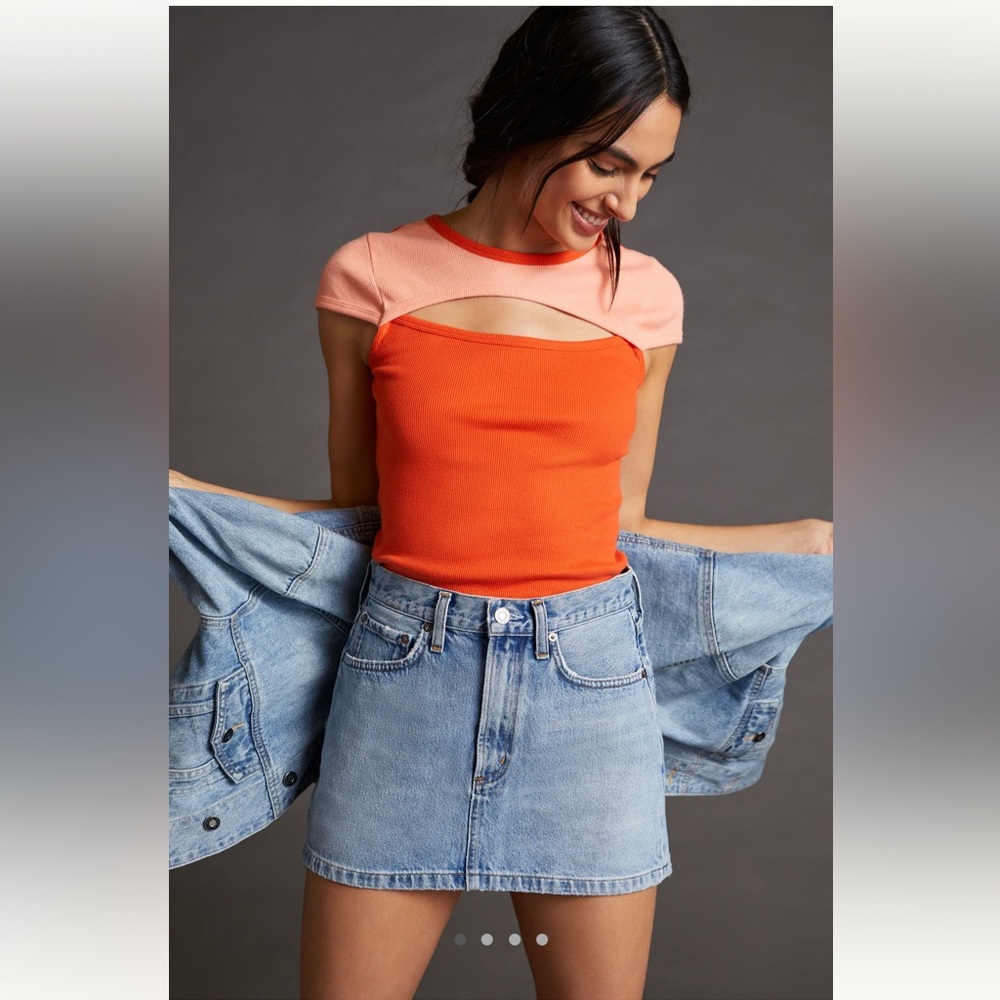 NWT Anthropologie Maeve Cutout Colorblock Baby Tee in Bright Red Size XL